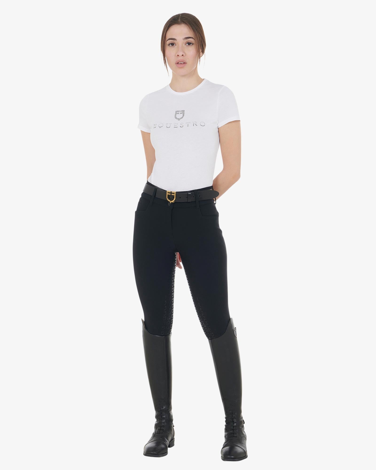 Sort Equestro Dame Ridebukser Full Gripp Højtaljet - Equestro Ridebukser  - 8051360686023