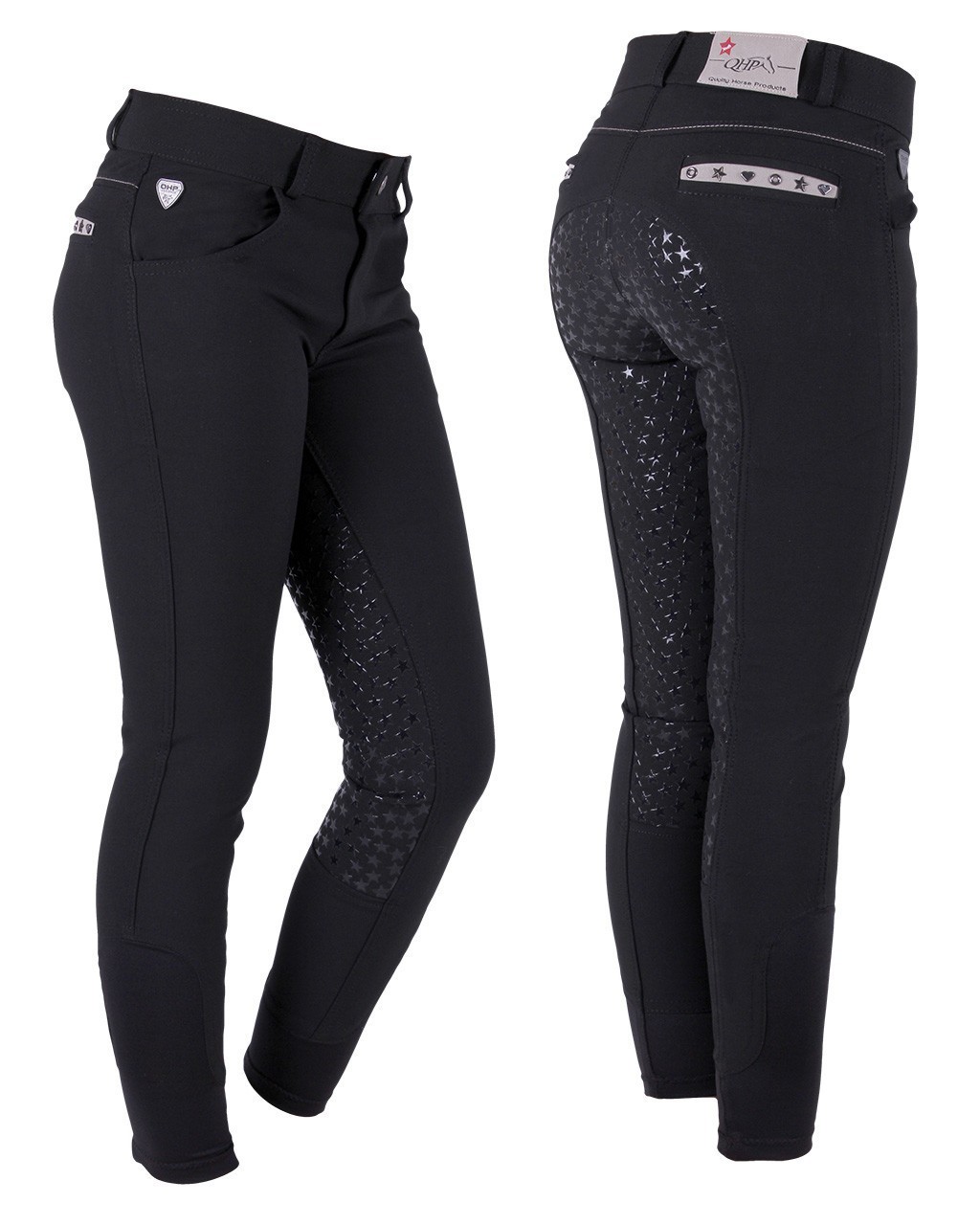 Sort Qhp Lara Ridebukser Full Grip 176 - Qhp Ridebukser