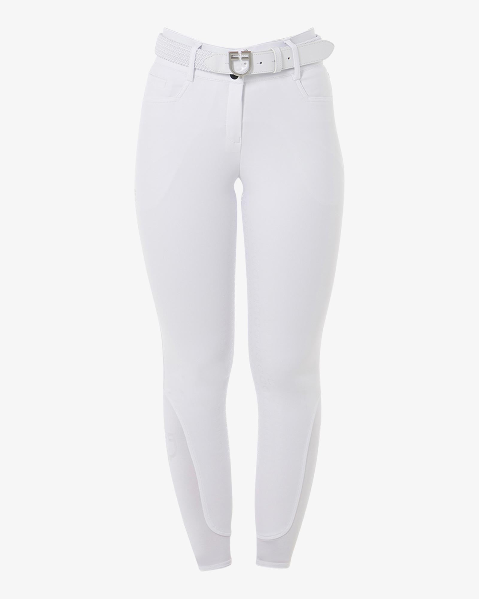 Hvid Equestro Dame Ridebukser Full Gripp Højtaljet - Equestro Ridebukser  - 805360686153